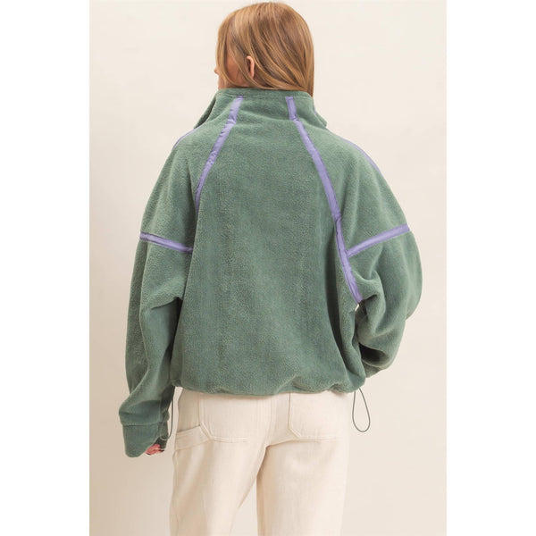 Contrast Trim Half-Zip Fleece Pullover