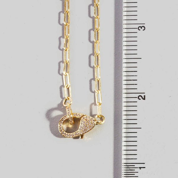 Pave Carabiner Clasp Paperclip Chain Necklace