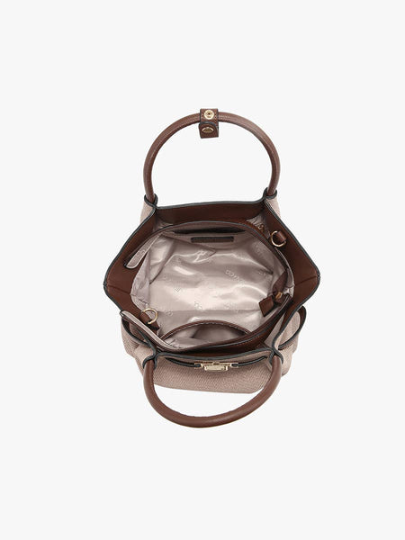 Lucia Faux Suede Satchel - Off White/Brown