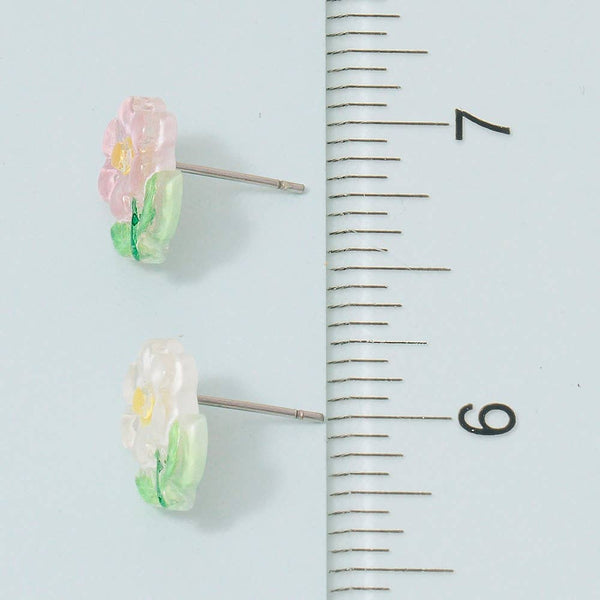 Pink And White Acrylic Flower Stud Earrings