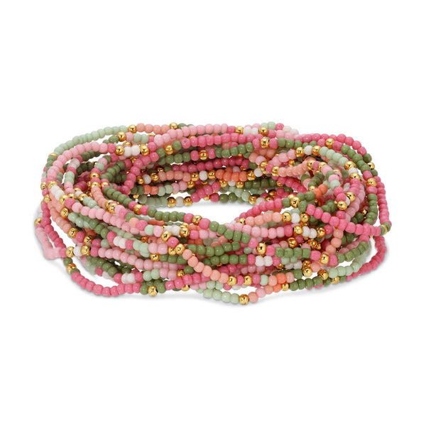 Assorted 2mm Stretch Seed Bead Bracelets: Pink/Peach/Green