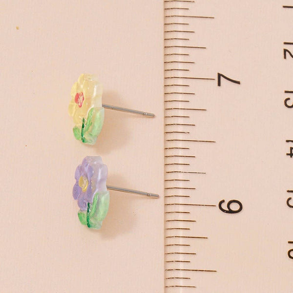 Purple And Yellow Flower Stud Earrings