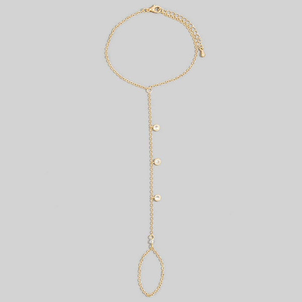 Cz Bezel Hand Chain Bracelet Ring