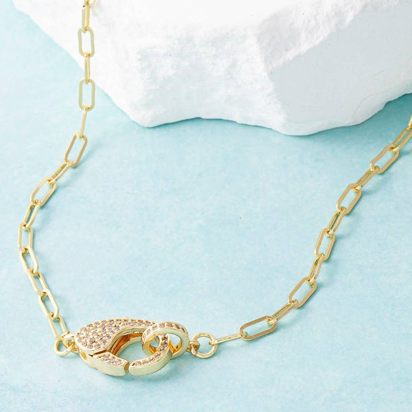 Pave Carabiner Clasp Paperclip Chain Necklace