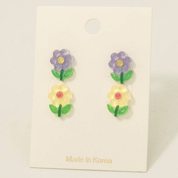 Purple And Yellow Flower Stud Earrings