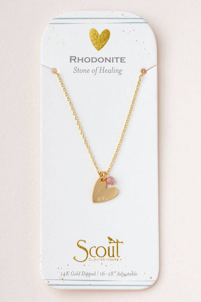 Stone Intention Charm Necklace - Rhodonite/Gold