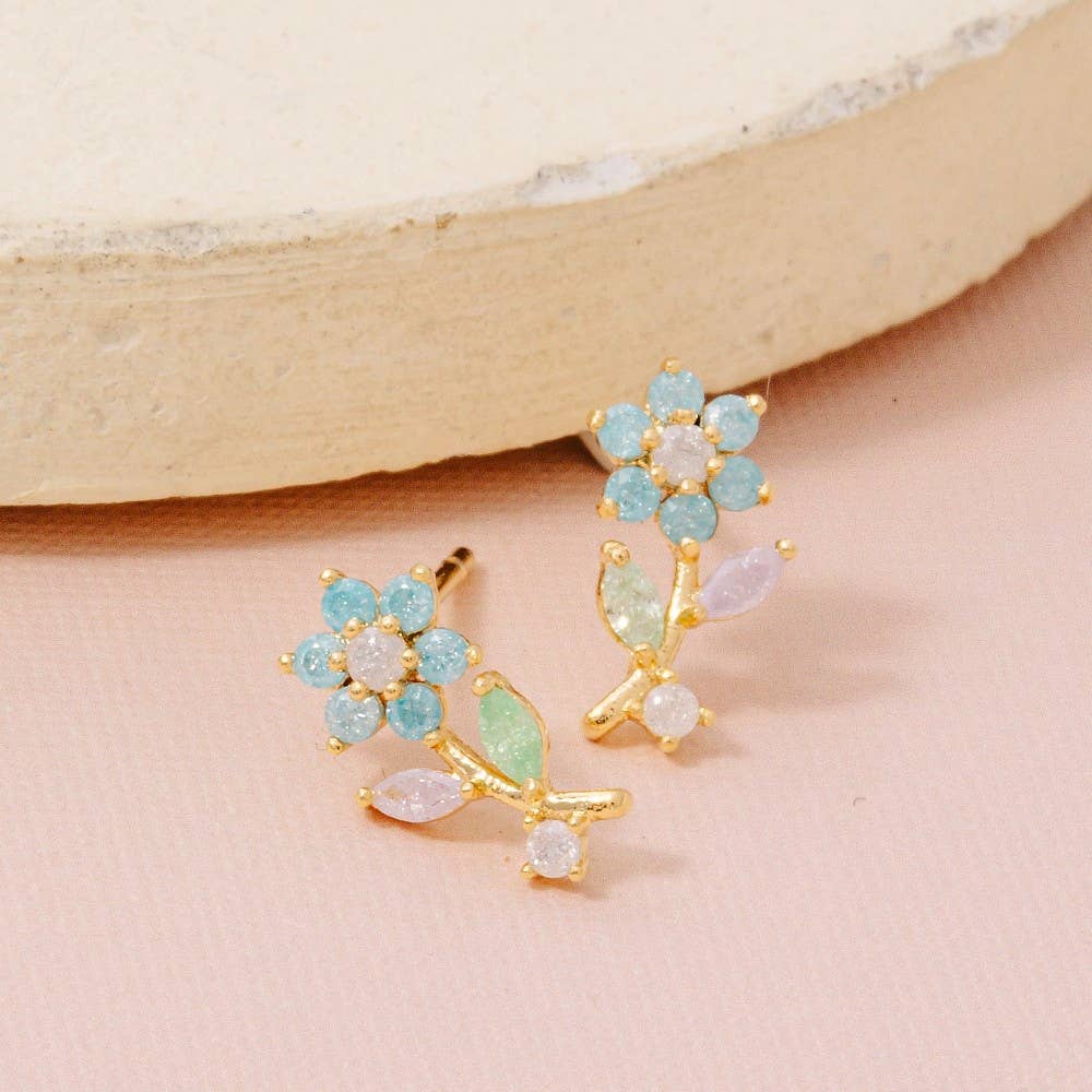 Colorful Cz Flower Earrings