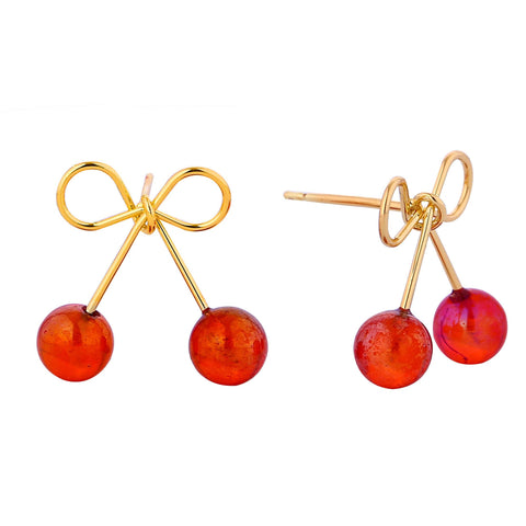 14k Dipped Knotted Ribbon Cherry Post Earrings