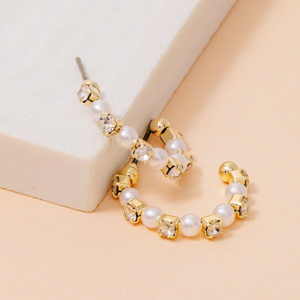 Cube And Pearl Beaded Hoop Earrings