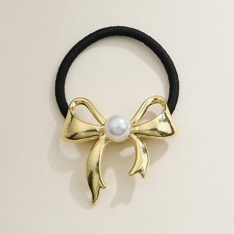 Metal Bow Hair Tie with Pearl