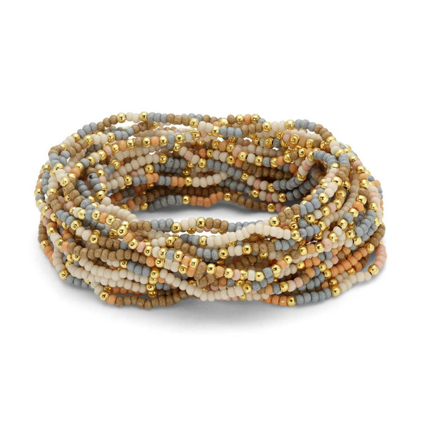 Assorted 2mm Stretch Seed Bead Bracelets: Olive Brown/Ivory/Blue