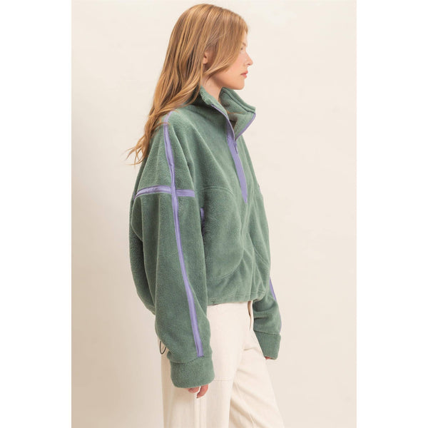 Contrast Trim Half-Zip Fleece Pullover