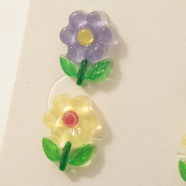 Purple And Yellow Flower Stud Earrings