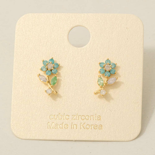 Colorful Cz Flower Earrings