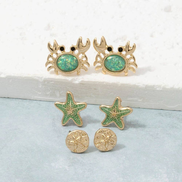 Sea Life Trio Stud Earring Set