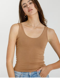 Basic Scoop Neck Tank - Toffee