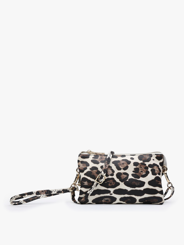 Riley Leopard Crossbody/Wristlet: Snow Leopard