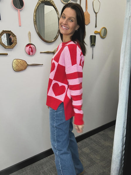 Checkerboard Heart Sweater