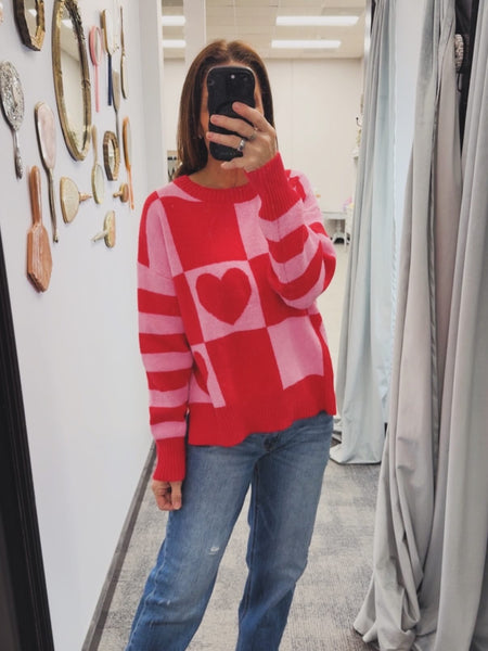 Checkerboard Heart Sweater