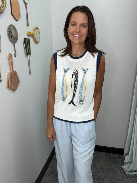 Fish Graphic Sweater Vest