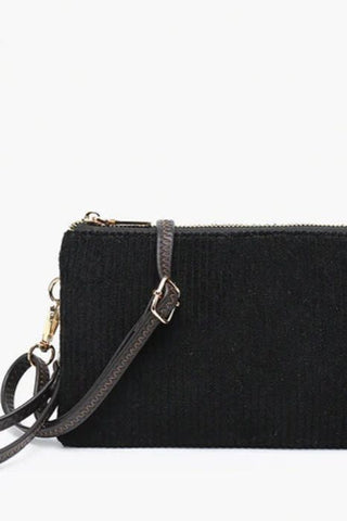 Riley Corduroy Crossbody/Wristlet - Black