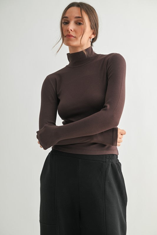 Micro Ribbed Turtleneck - Espresso