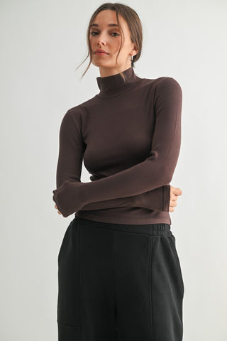 Micro Ribbed Turtleneck - Espresso