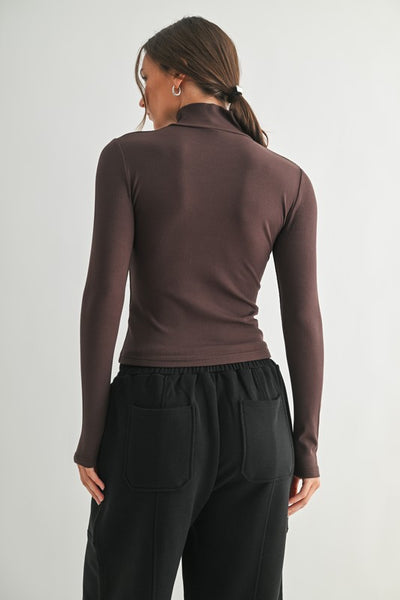 Micro Ribbed Turtleneck - Espresso