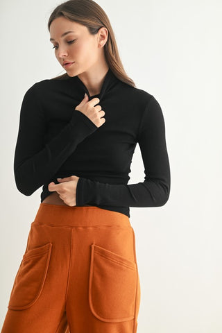 Micro Ribbed Turtleneck - Black