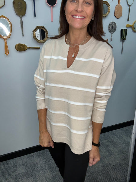 Split Neck Striped Sweater