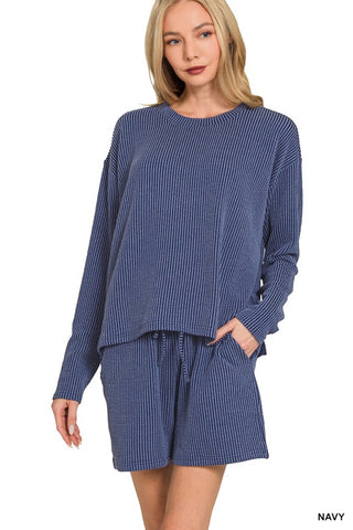 Ribbed Long Sleeve and Shorts Set