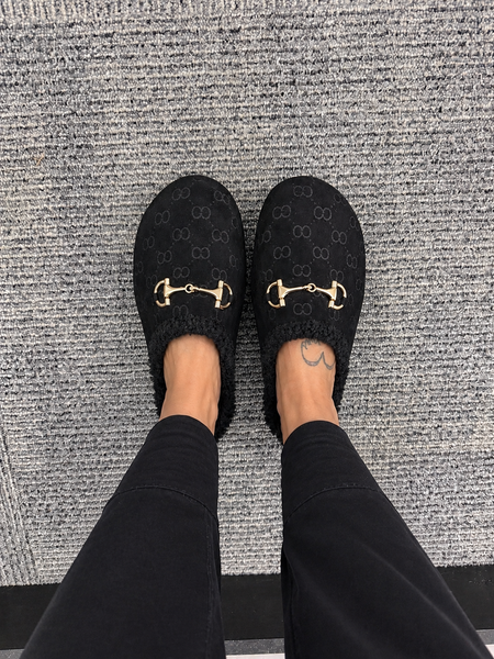 Horse-bit Faux Suede Slippers