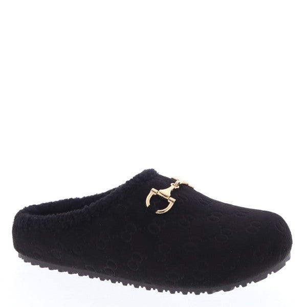 Horse-bit Faux Suede Slippers