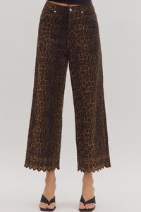 Leopard Embroidered Hem Pants