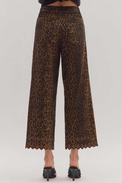 Leopard Embroidered Hem Pants