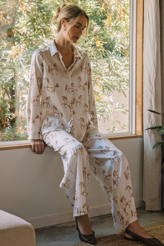 Horse Motif Button Down Shirt