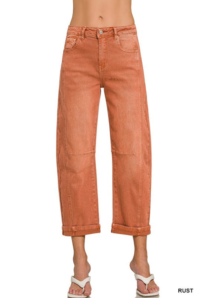 Cropped Barrel Pants -  Rust