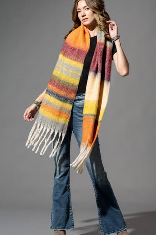 Multi-Stripe Oblong Scarf - Apricot