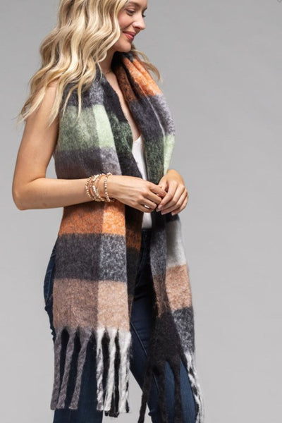 Plaid Oblong Scarf - Black/Taupe