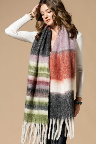 Multi-Stripe Oblong Scarf - Black