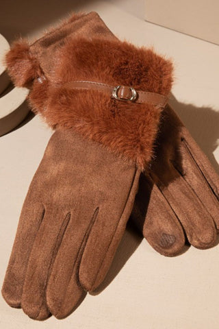 Faux Fur Gloves - Rust