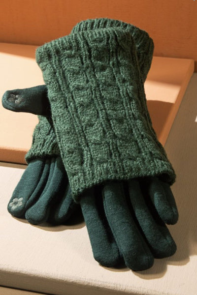 Cable Knit Gloves -  Hunter Green