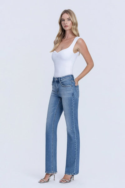 Mid Rise Straight Jeans