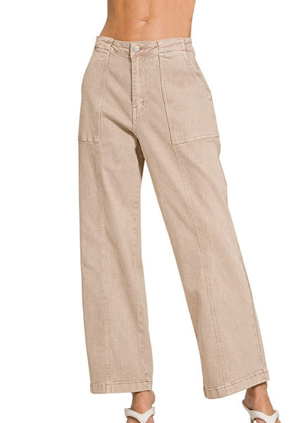 Straight Leg Utility Pocket Denim - Mocha