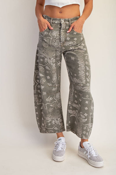Paisley Print Barrel Pants