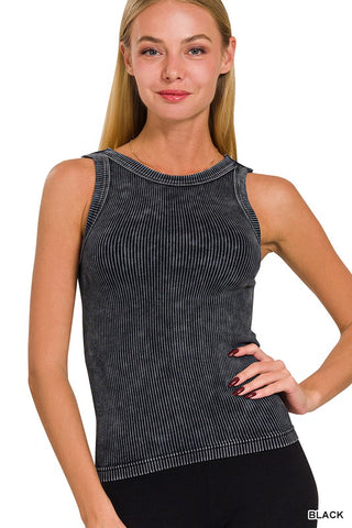 Ribbed Seamless Tank-Black