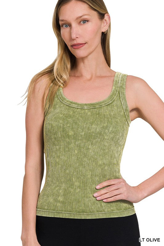 Ribbed Seamless Tank-Olive