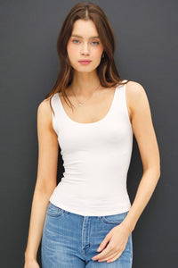 Basic Scoop Neck Tank-White