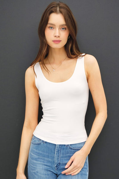Basic Scoop Neck Tank-White