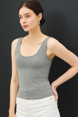 Basic Scoop Neck Tank-Charcoal